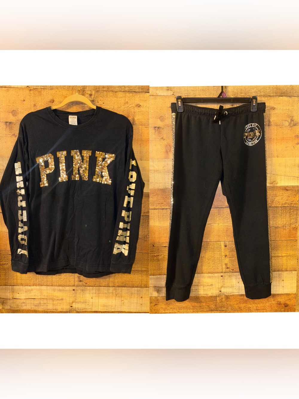 PINK Love Pink Sequin Long Sleeve Top and Jogger Set